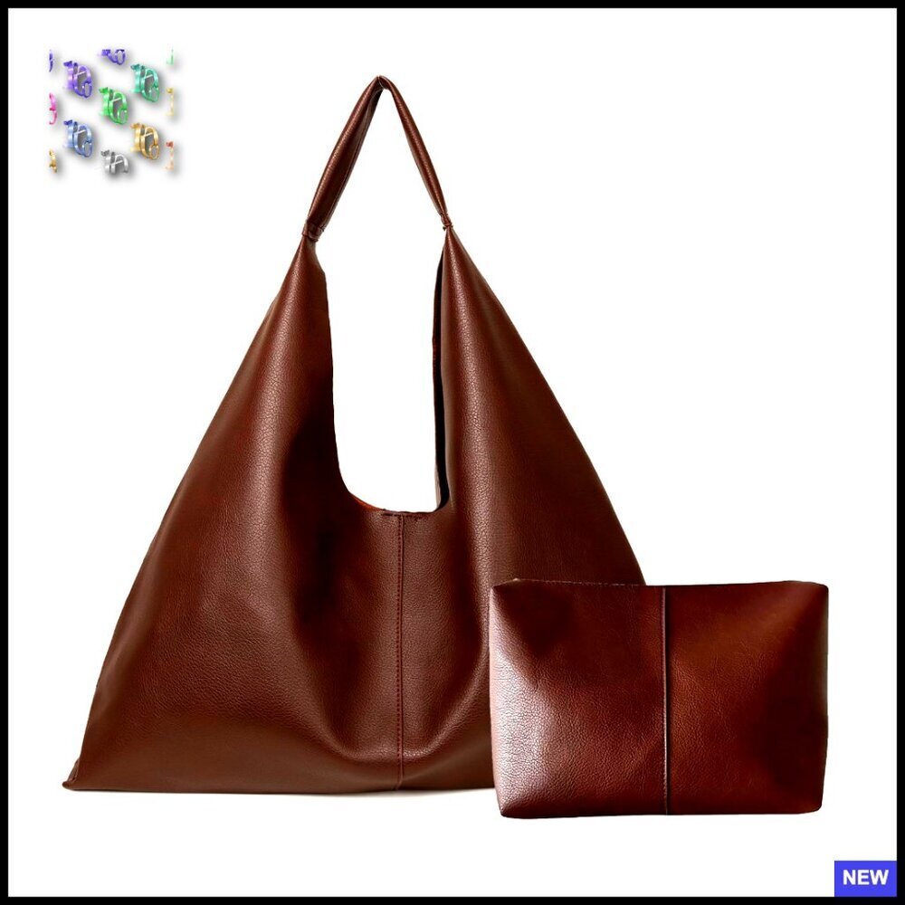 Oversized Vegan Leather Hobo Tote Bag Minimalist Chic Work Travel Large